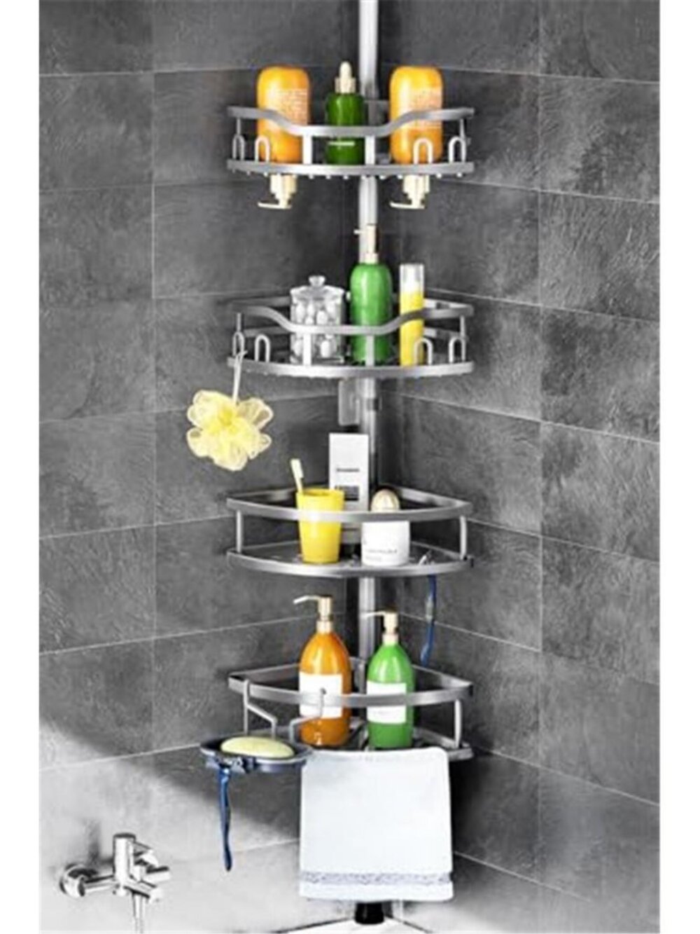 Corner Shower Caddy Tension Pole: Rustproof Stable 4-Tier Bathroom Organizer
